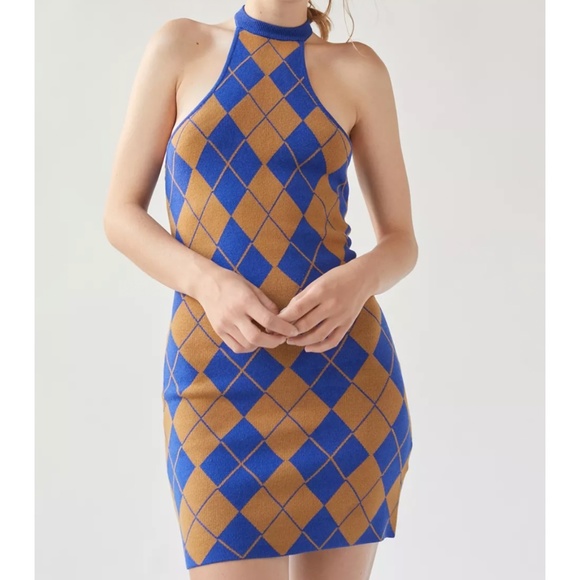 UO Knit Argyle Mini Dress - Picture 2 of 5